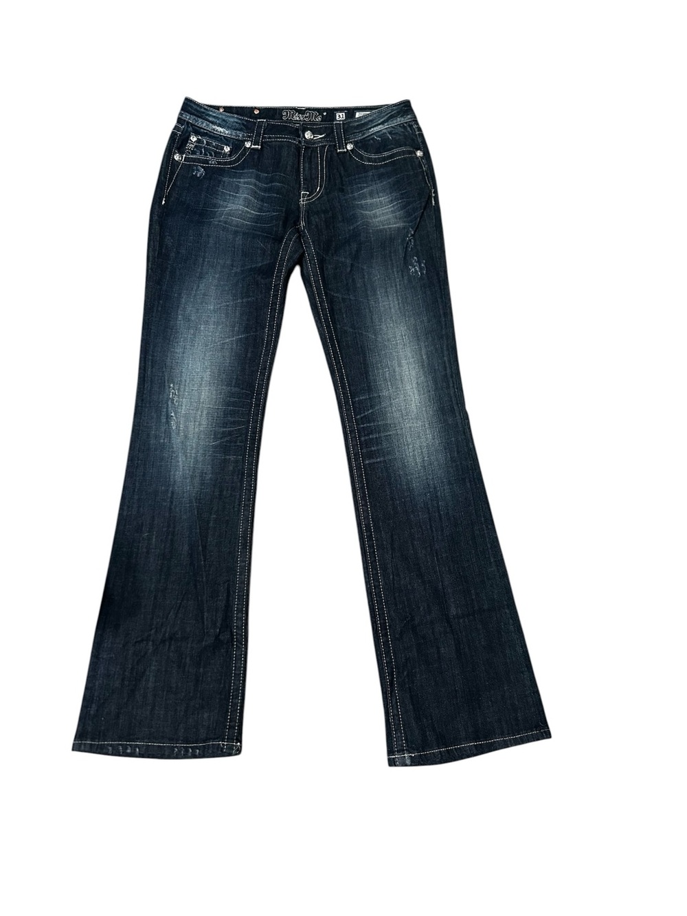 Miss Me Bootcut Rhinestone Pockets Denim Jeans Size 31 Cross Snowflake Pattern - Picture 4 of 6